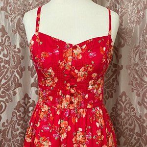F21 Red Floral Backless Dress